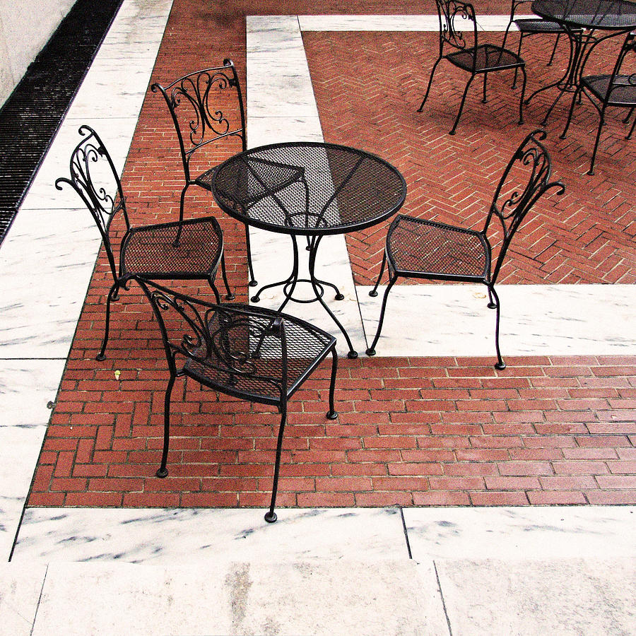 Black Cafe Table and Chairs on Marble and Brick Photograph by Brooke T Ryan