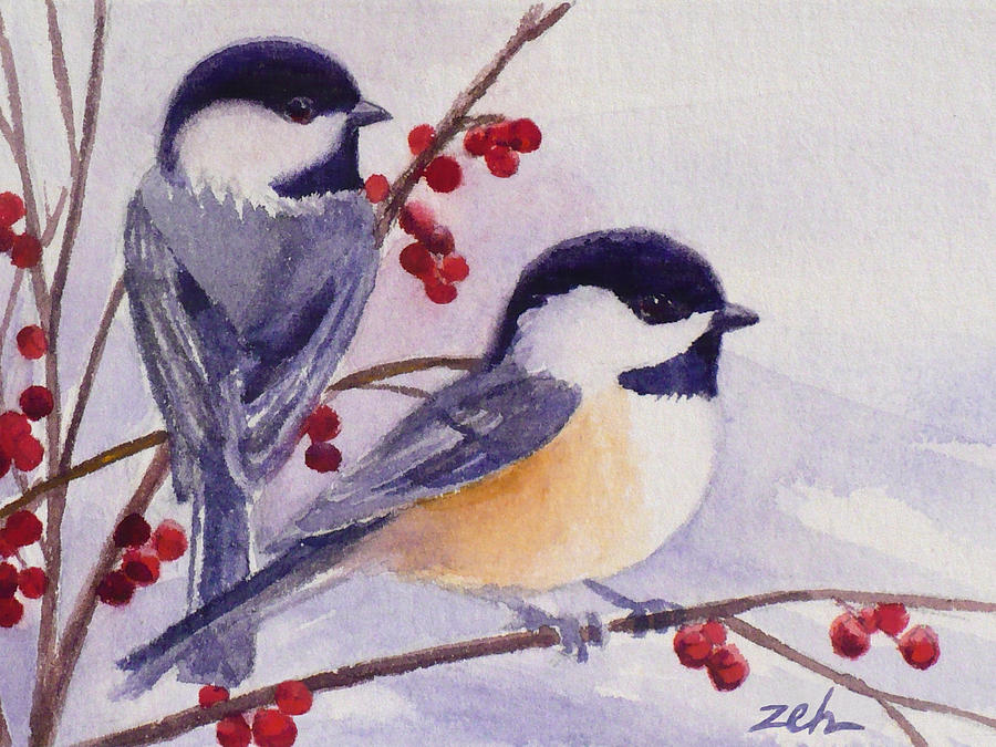 Black-capped Chickadees Painting by Janet Zeh