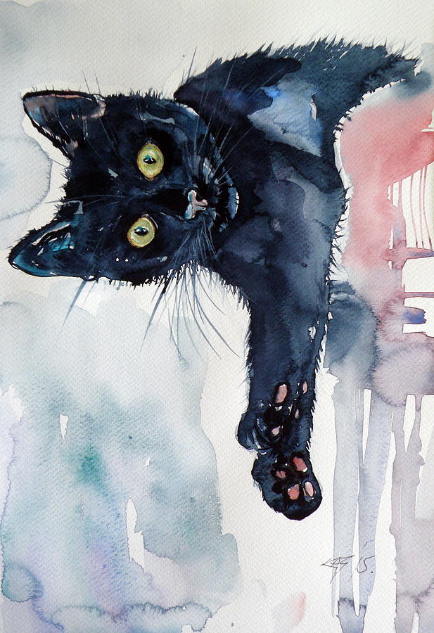 Black cat chilling Painting by Kovacs Anna Brigitta
