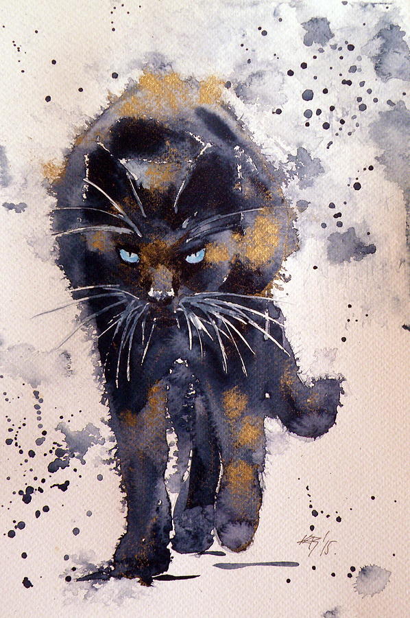 Cat Painting - Black cat in gold by Kovacs Anna Brigitta