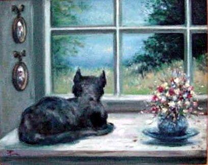 Black Cat In The Window Painting by Philip Corley