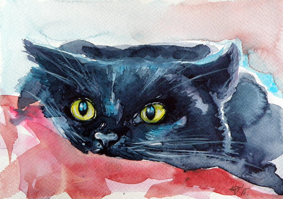 Black cat Painting by Kovacs Anna Brigitta
