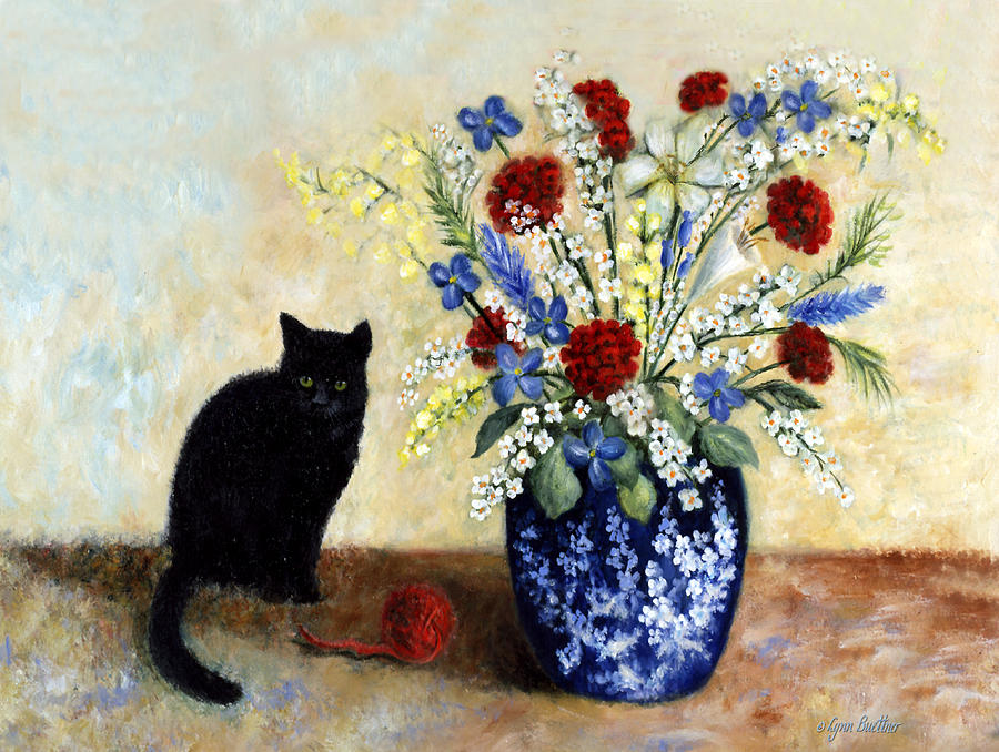 Black Cat Painting by Lynn Buettner