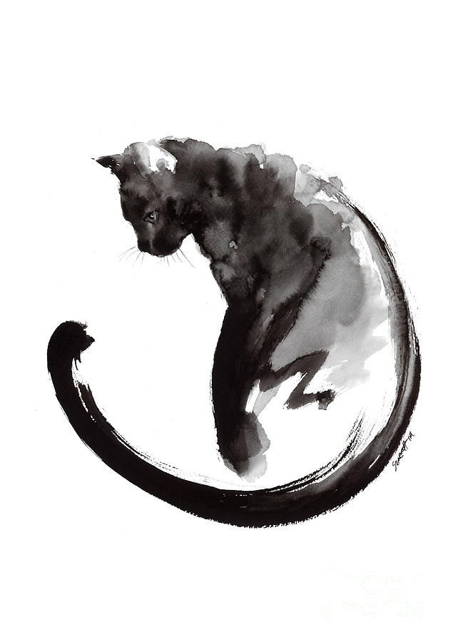 Black Cat Painting by Mariusz Szmerdt