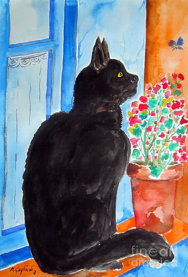 Black Cat of Santorini Painting by Roberto Gagliardi