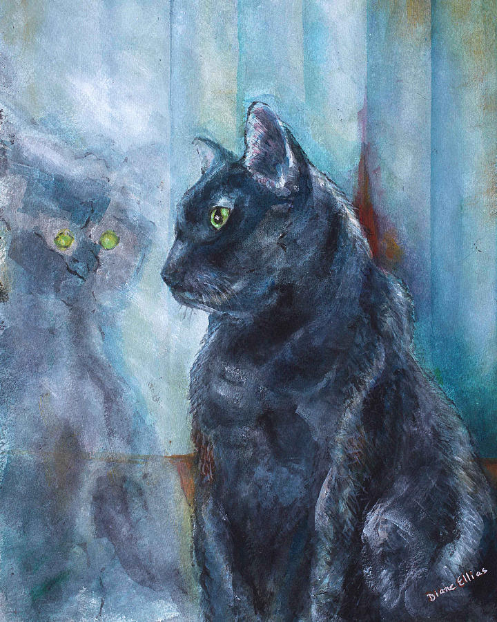 Nature Painting - Black Cat Waiting by Diane Ellias