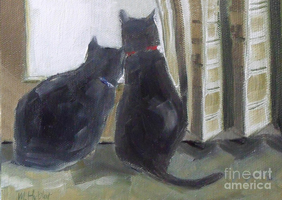 Black Cats  Painting by Mary Hubley
