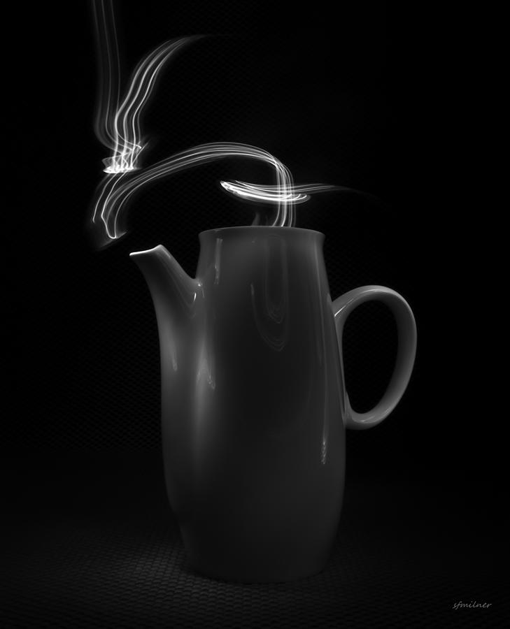 Black Coffee Pot - Light Painting Photograph by Steven Milner