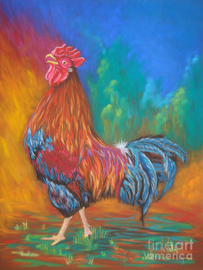 Black Copper Maran Rooster Painting by Yvonne Johnstone