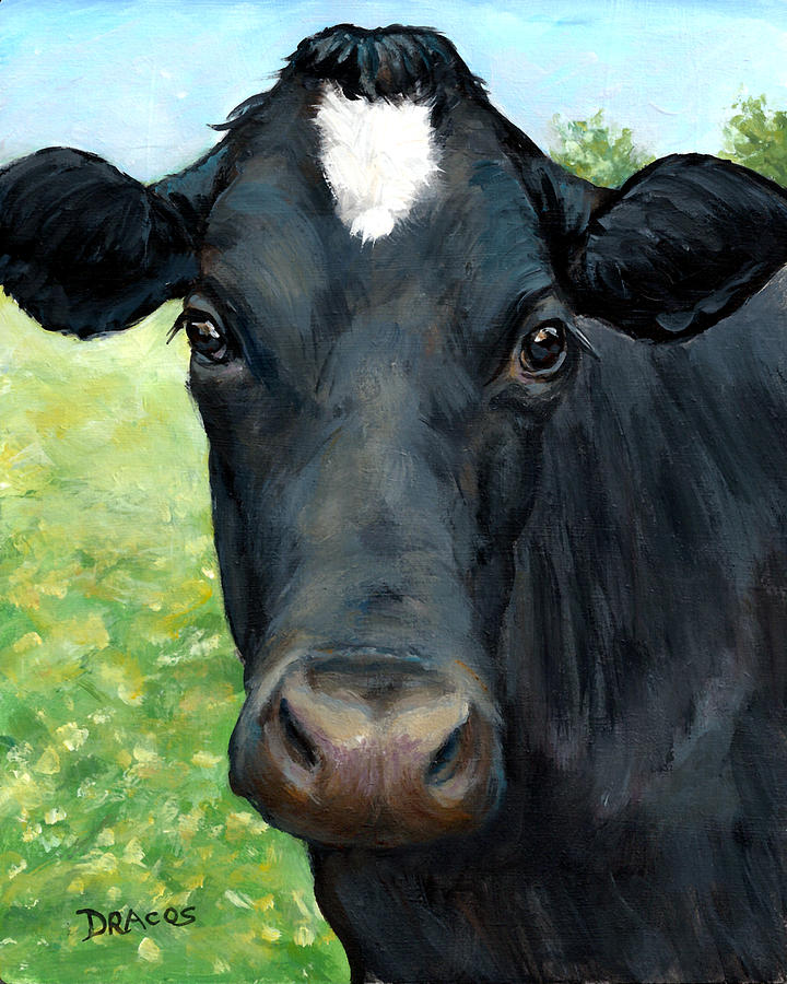 Black Cow with Star Painting by Dottie Dracos - Fine Art America