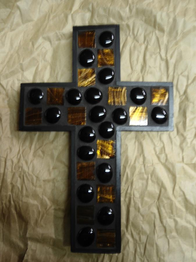 Cross Glass Art - Black Cross by Fabiola Rodriguez