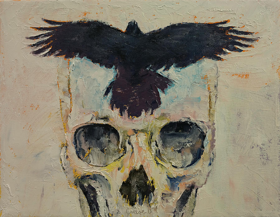 Skull Painting - Black Crow by Michael Creese