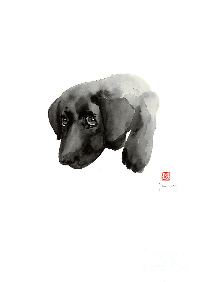 Animal Painting - Black Dog Labrador Gold Golden Retriever Eye Portrait Animal Animals Pet Pets watercolor painting by Mariusz Szmerdt