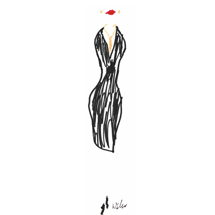Necklace Drawing - Black Dress with Gold Necklace by Mark Wilcox
