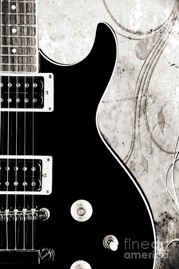 Black Electric Guitar Photograph in Sepia Print 3324.01 Photograph by M K Miller