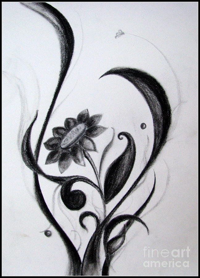 Black flowers abstract Charcoal art Drawing by Prajakta P - Pixels