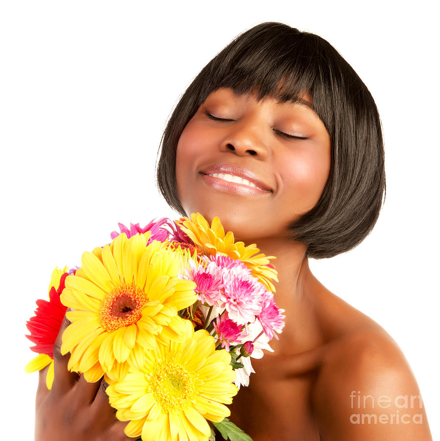 Black girl enjoy flowers Photograph by Anna Om - Fine Art America