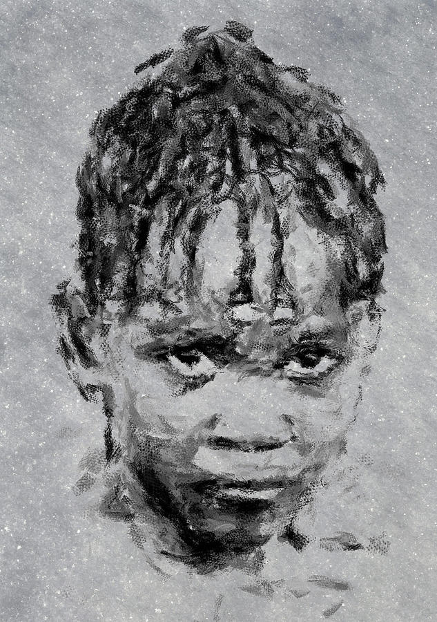 Black Girl Portrait Charcoal Digital Art by Yury Malkov - Pixels