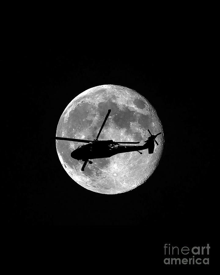 Black And White Photograph - Black Hawk Moon Vertical by Al Powell Photography USA