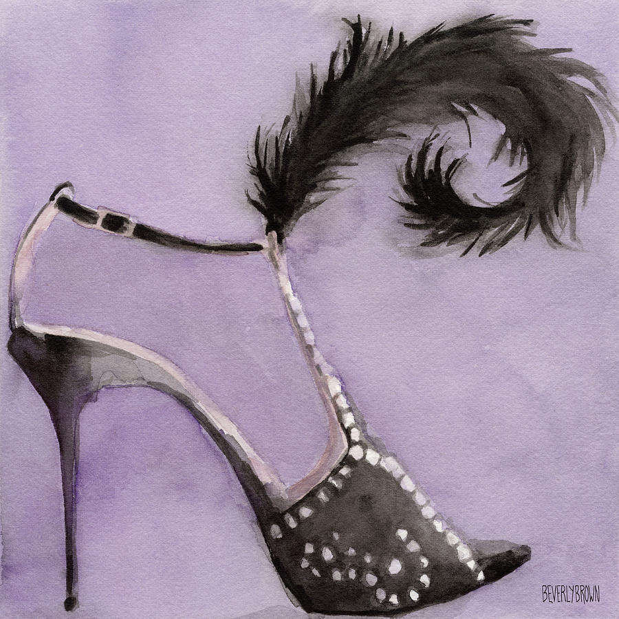 Black High Heel Shoe with Feather Shoes Paintings Painting by Beverly Brown Prints