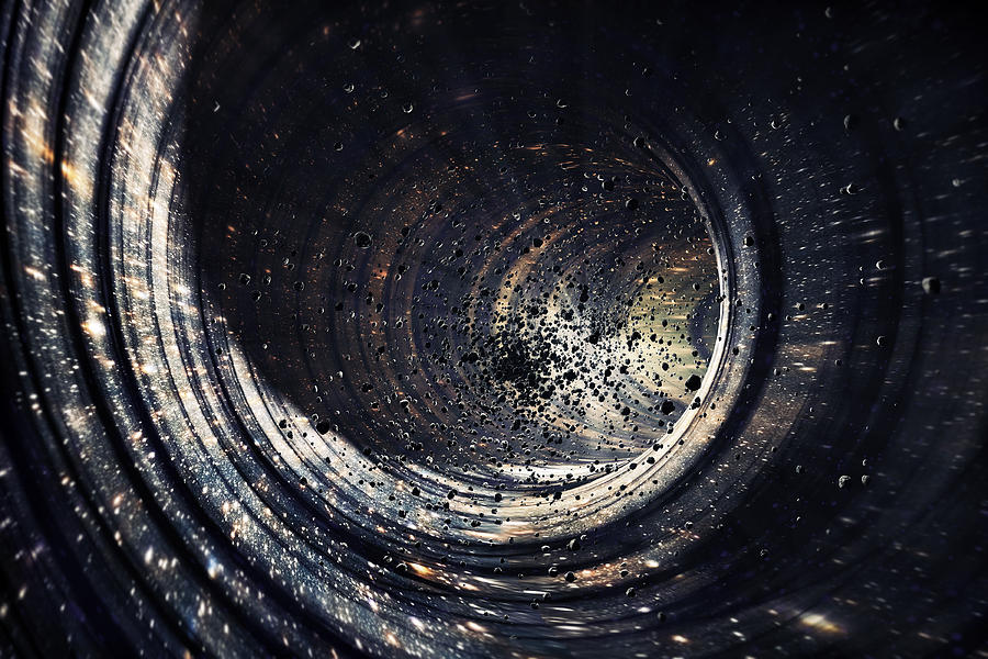Black hole concept with deep universe galaxy, planets, stars Photograph by Gremlin