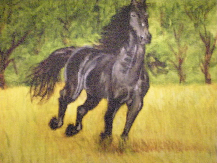 Nature Painting - Black Horse by Terry Lewey