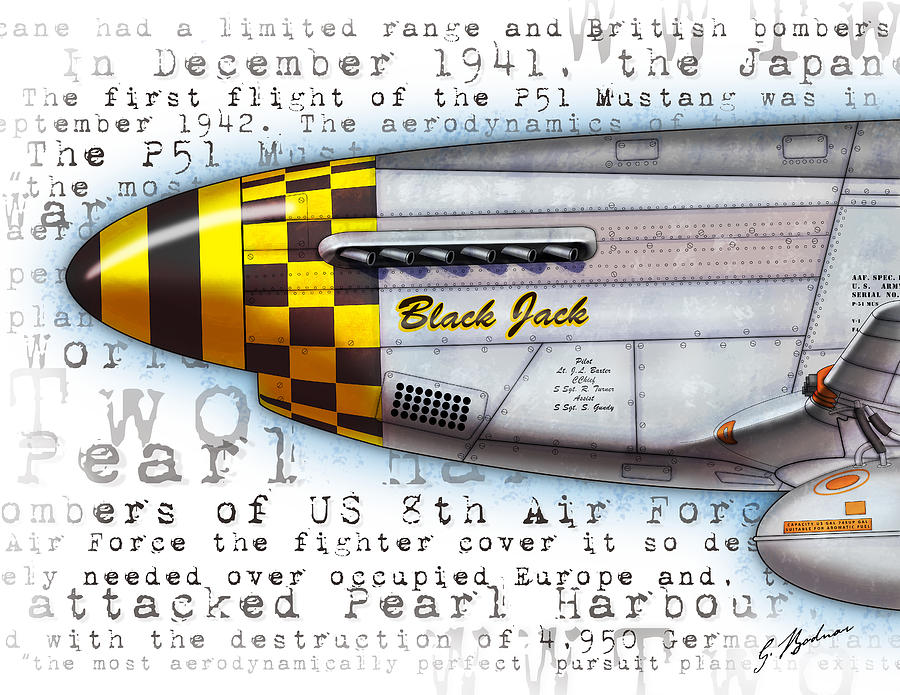 P-51 Mustang Digital Art - Black Jack P-51 Mustang Nose Art by Gary Bodnar