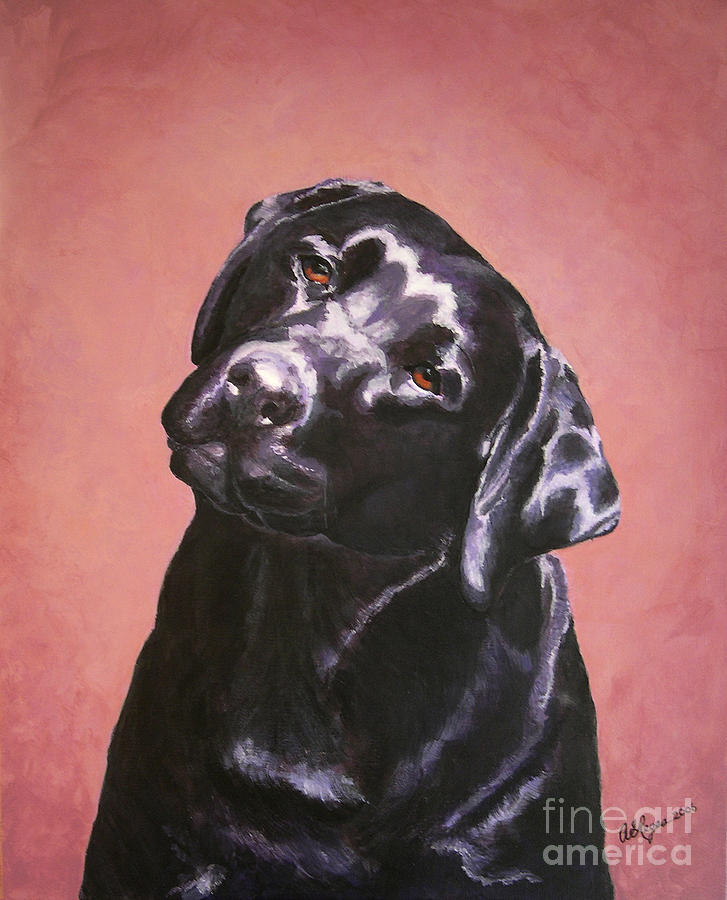 Black Labrador Portrait Painting Painting by Amy Reges