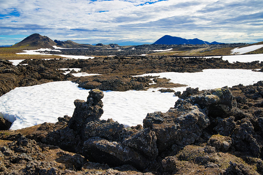 Black lava field and snow Leirhnjukur Krafla Iceland Photograph by Matthias Hauser