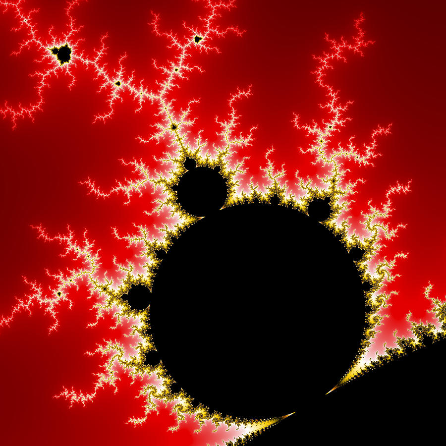 Black mandelbrot set throwing flashes in the red sky Digital Art by Matthias Hauser