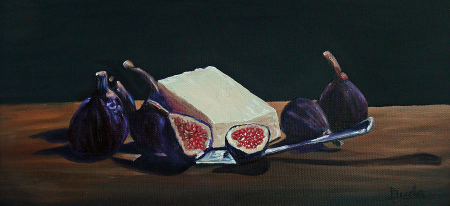 Black Mission Figs With Cheese Painting by Susan Duda
