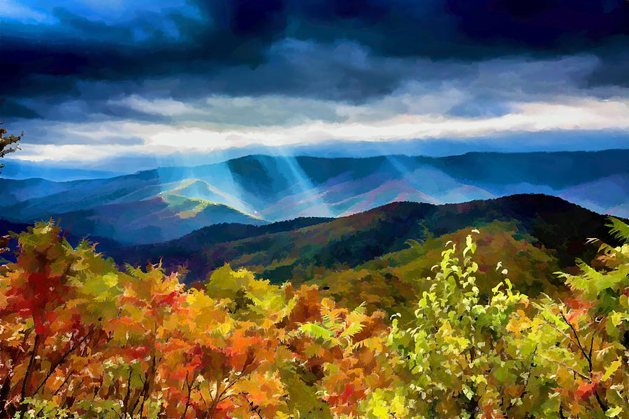 Black Mountains Overlook on the Blue Ridge Parkway Painting by John Haldane
