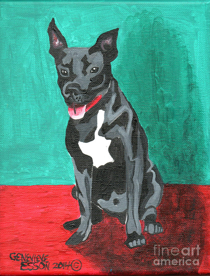Black Pit Bull Terrier Painting by Genevieve Esson