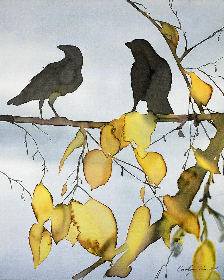 Bird Tapestry - Textile - Black Ravens In Birch by Carolyn Doe