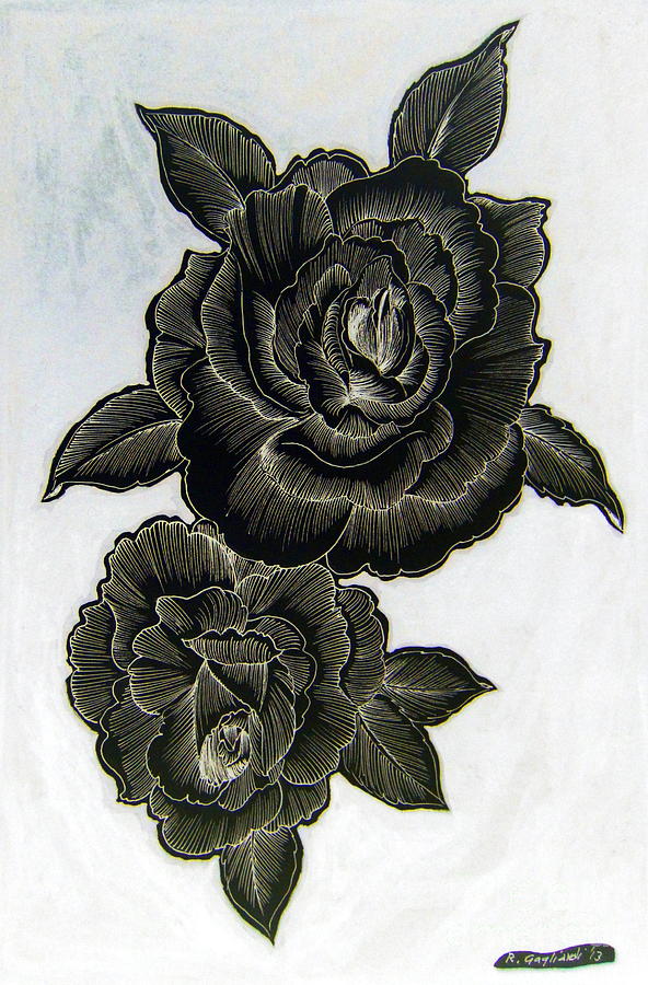 Black Roses on white Painting by Roberto Gagliardi