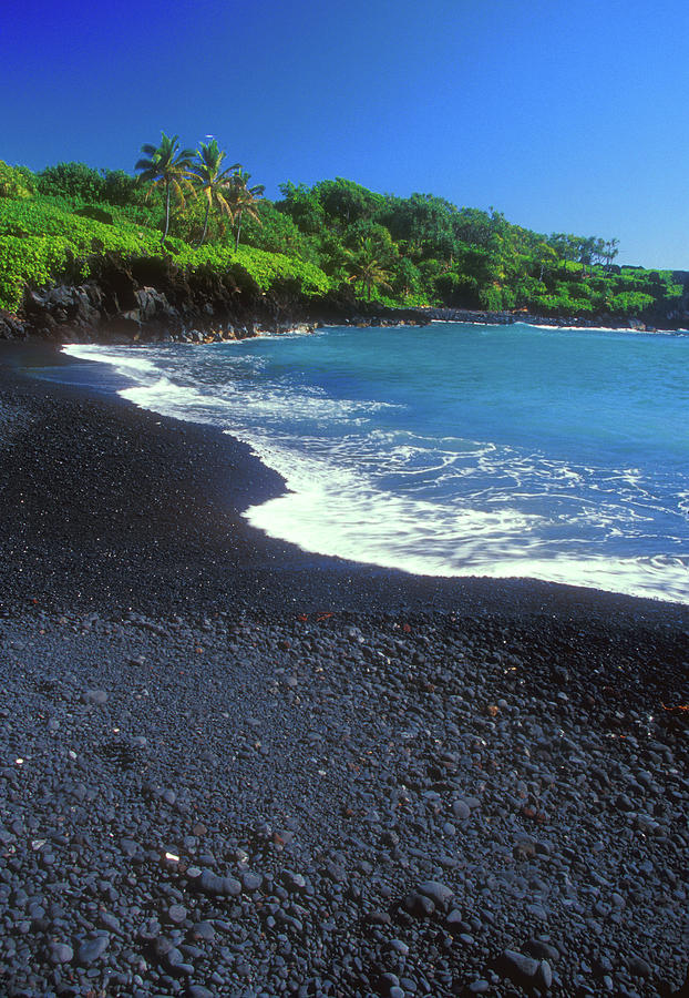 Black Sand Beach Hana Maui Hawaii Photograph By John Burk   Black Sand Beach Hana Maui Hawaii John Burk 