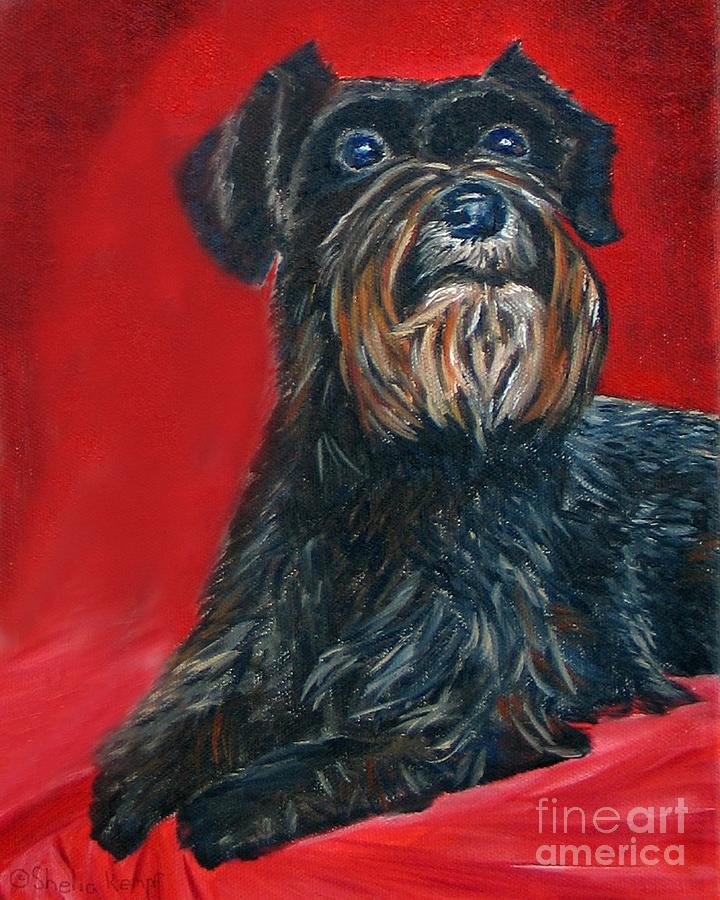 Black Schnauzer Pet Portrait Prints Painting by Shelia Kempf