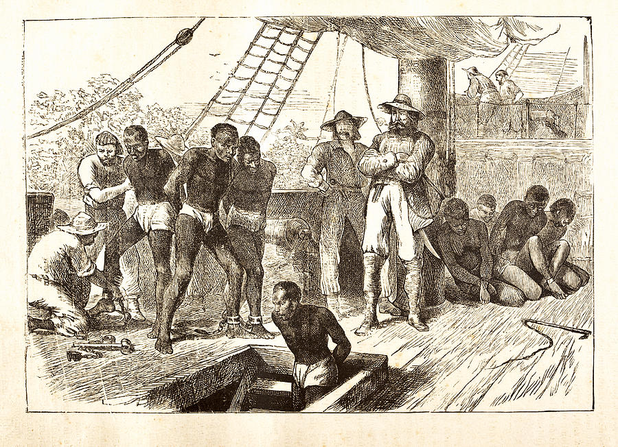 Black slaves loaded on ship 1881 Drawing by Grafissimo