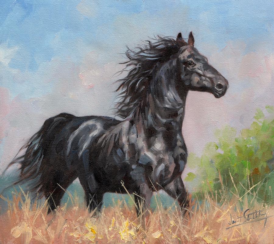 Horse Painting - Black Stallion by David Stribbling