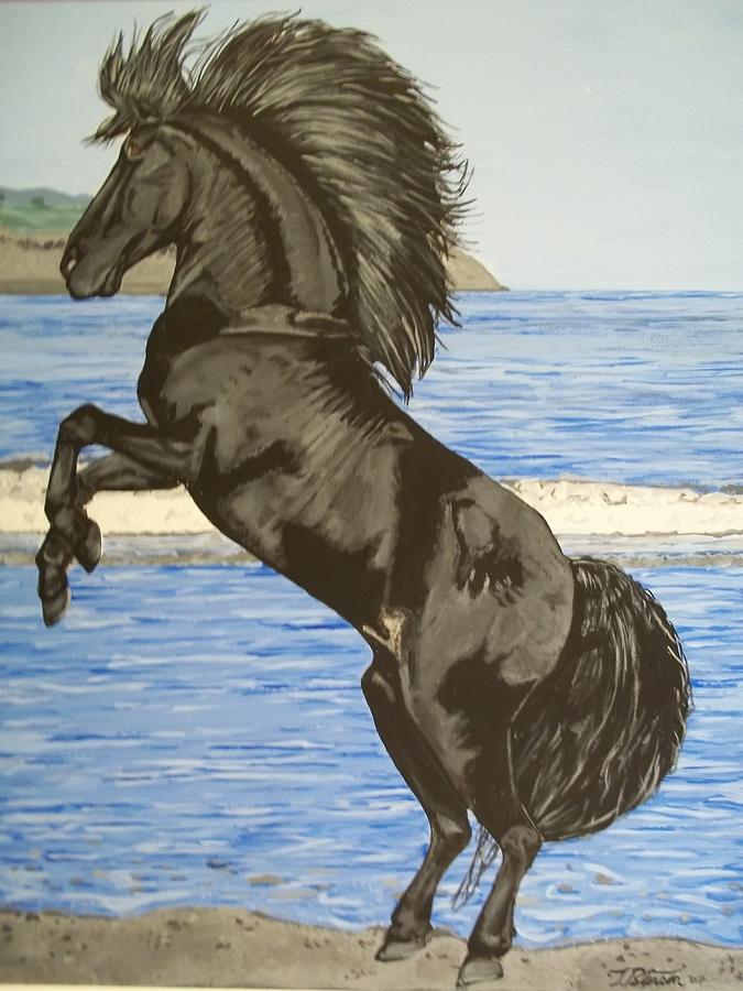 Animal Painting - Black Stallion by Teresa  Peterson