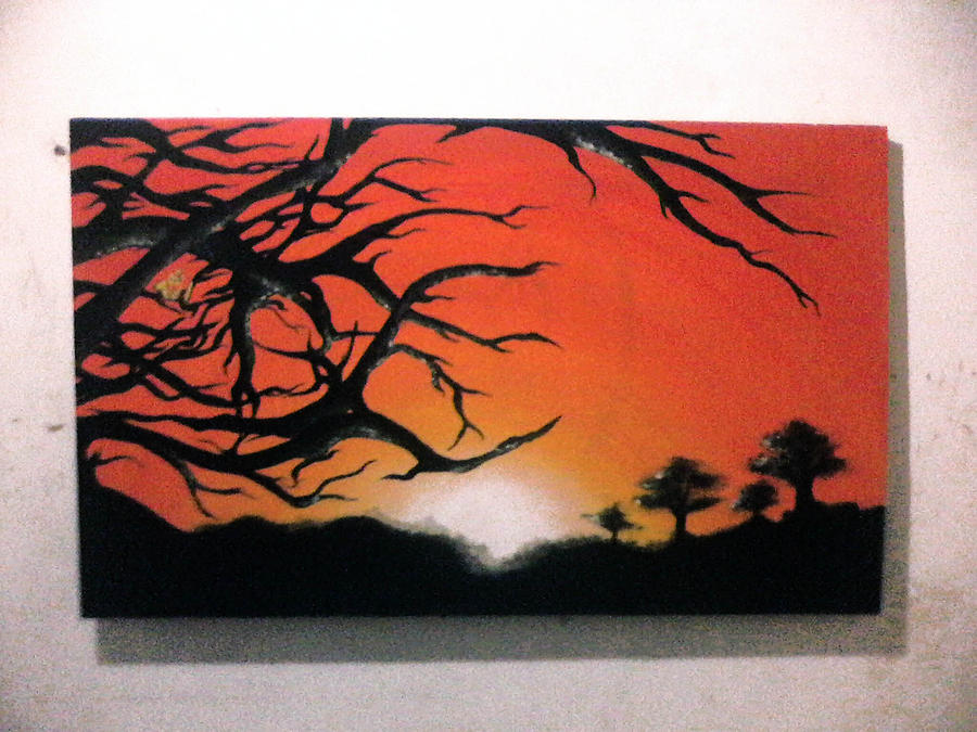 sunset painting with black