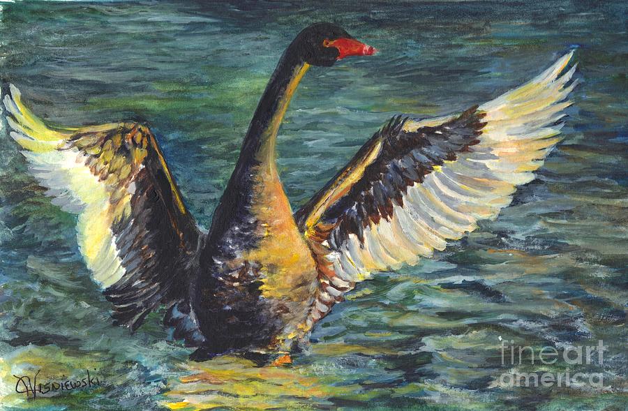 Swan Painting - Black Swan Dance by Carol Wisniewski
