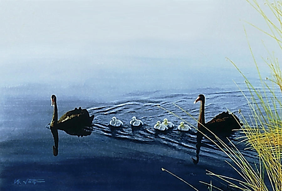 Black Swans Painting by Hartmut Jager