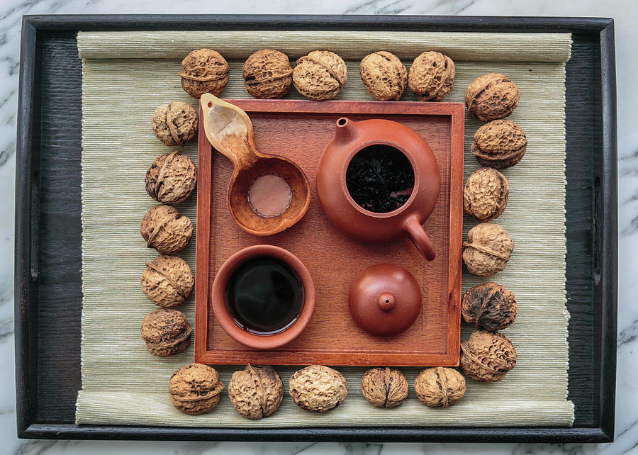 Black Tea, Teapot And Walnuts Photograph by Maria Melnikova Photography
