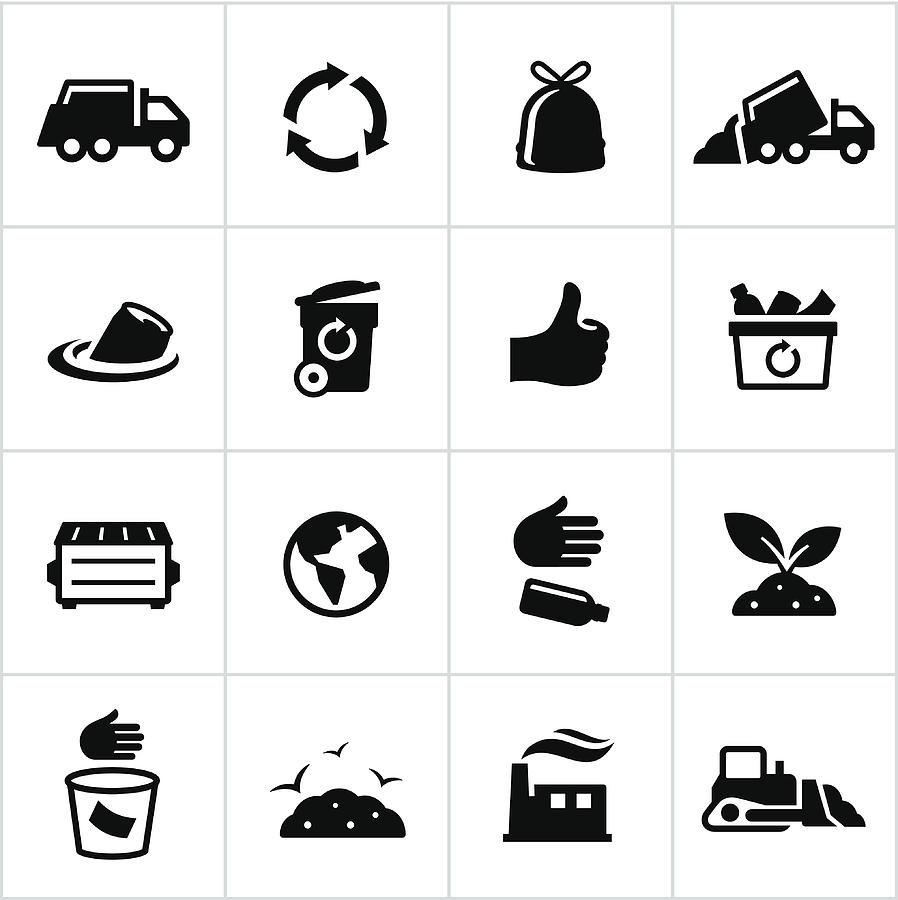 Black Trash Management Icons Drawing by Appleuzr