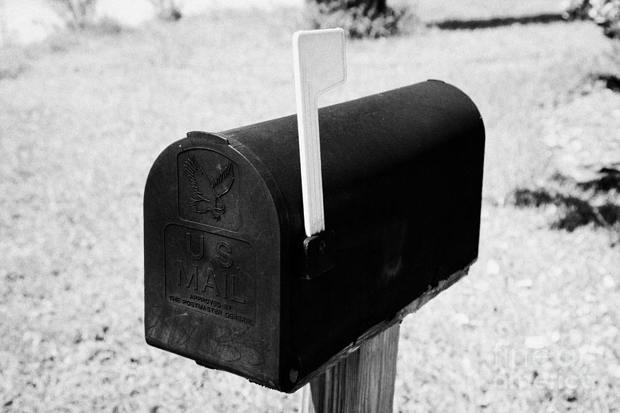 Flag Photograph - Black Us Mail Mailbox With Flag Raised Signalling Mail Usa by Joe Fox