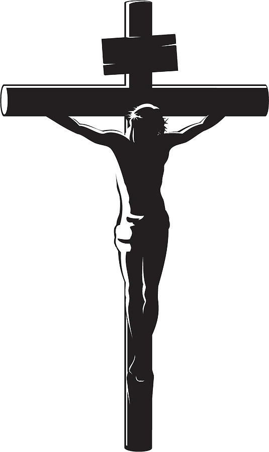 Black vector image of the Crucifixion of Christ on white Drawing by Jameslee1