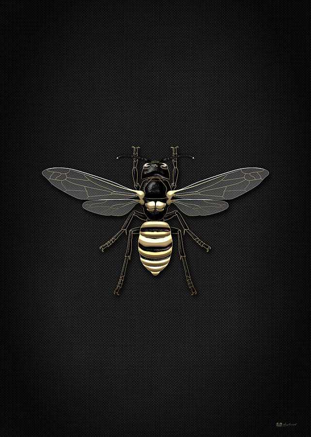 Black Wasp with Gold Accents on Black Canvas Digital Art by Serge Averbukh