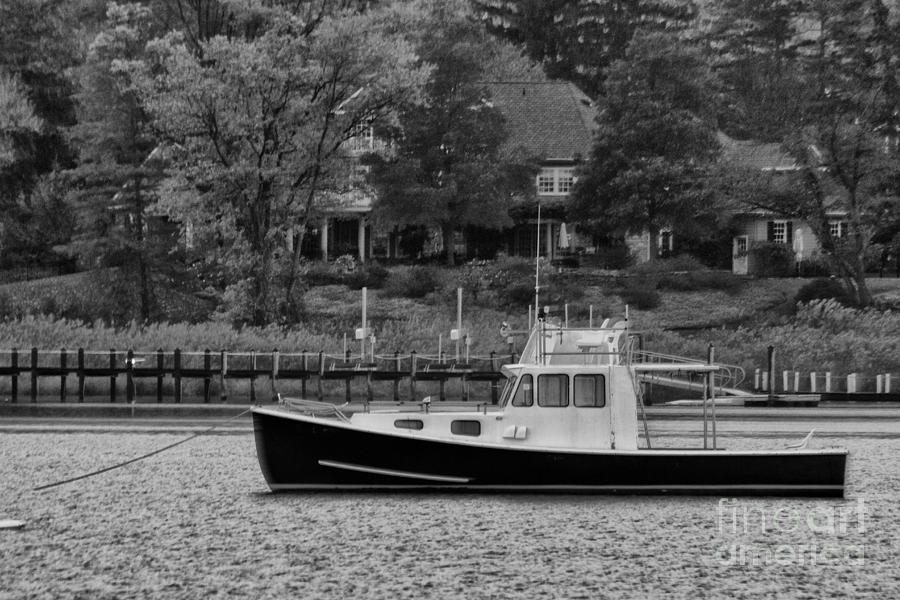 Black White Fishing Boat Anchored in the Bay Photograph by Al Nolan