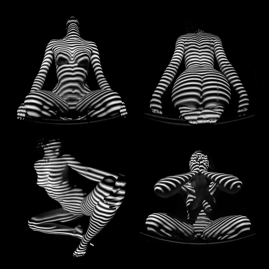 Black White Nude Striped by Blinds Four Square Photograph by Chris Maher